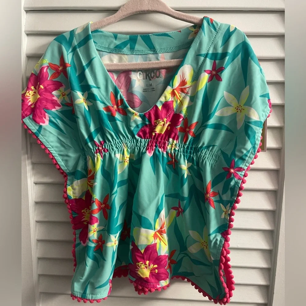 Circo NWT Poncho Cut, Tropical Print Swimsuit Coverup-Size 12 Months